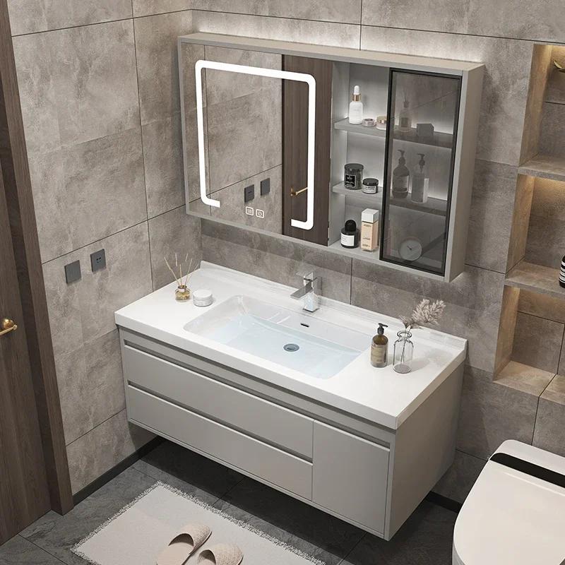 Lavabo rangement salle de bain armoire cuisine Mdf en bois miroirs fermés toilette évier multifoncti