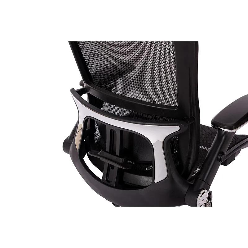 Chaise de bureau ergonomique en maille noire, dossier haut, repose-sauna réglable, bras rabattables,