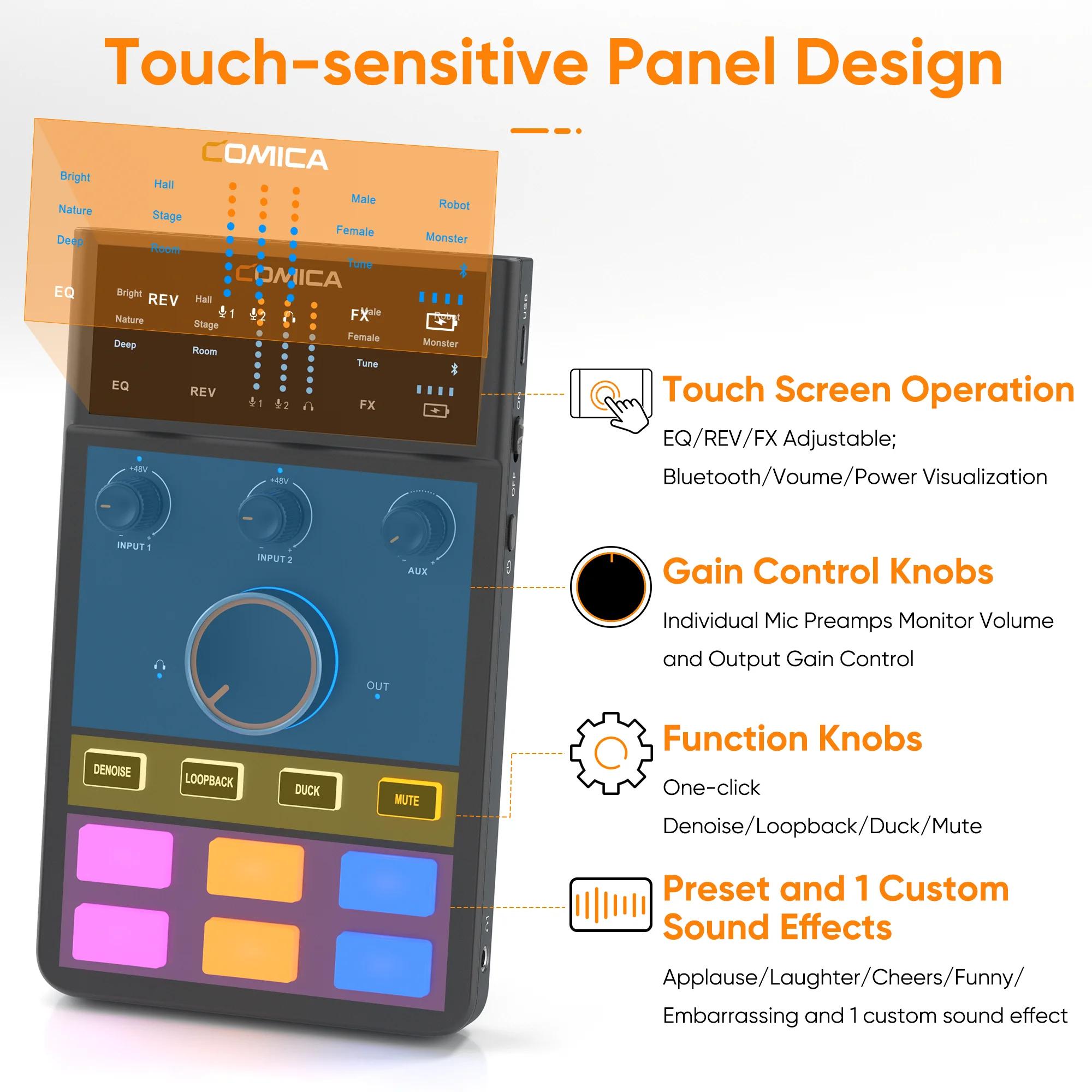 Interface audio COMICA ADCaster C1, connexion Bluetooth pour streaming/jeux/podcasting, carte son po