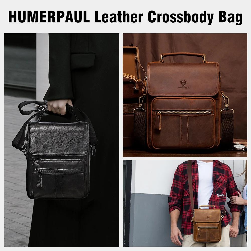 HUMERPAUL sac à bandoulière en cuir véritable pour hommes sacs de messager d'affaires de travail de