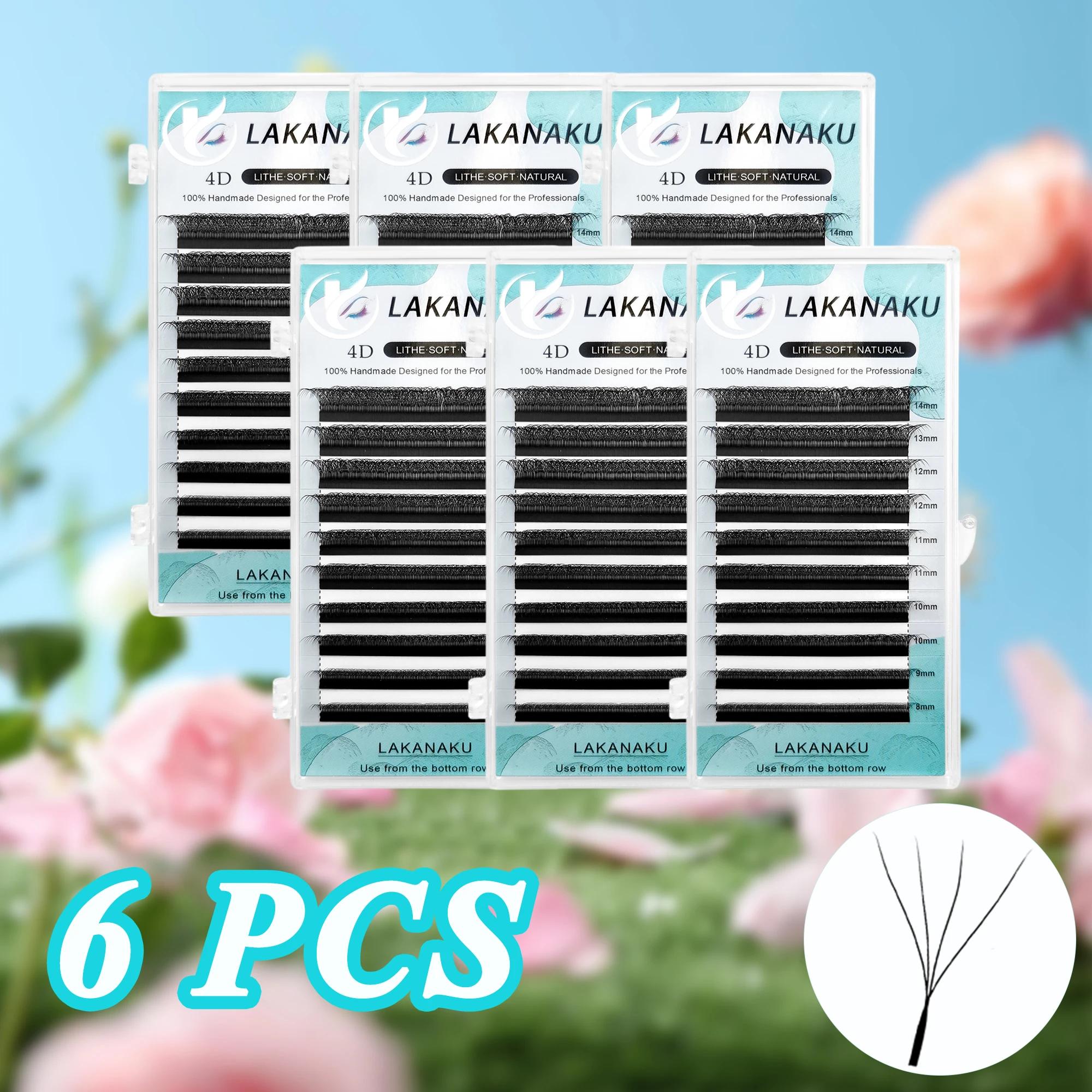 LAKANAKU 6 plateaux 4D W forme Extensions de cils Volume Ingles Fans Cilios W en forme naturel doux