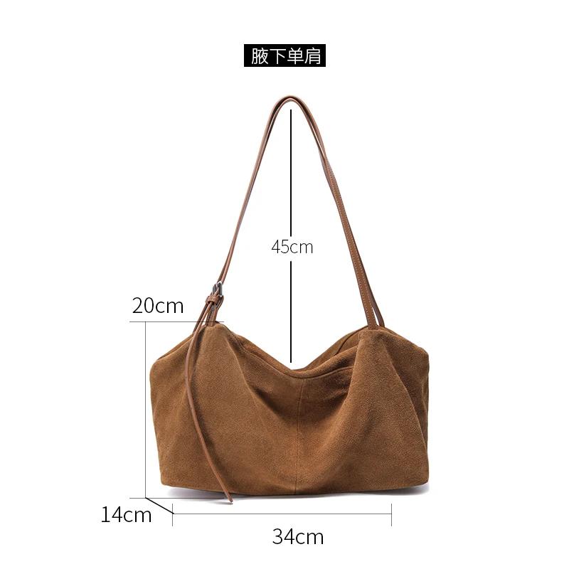 Sacs à main en cuir véritable Nuede naturel pour femmes, sac fourre-tout de grande capacité, sac de