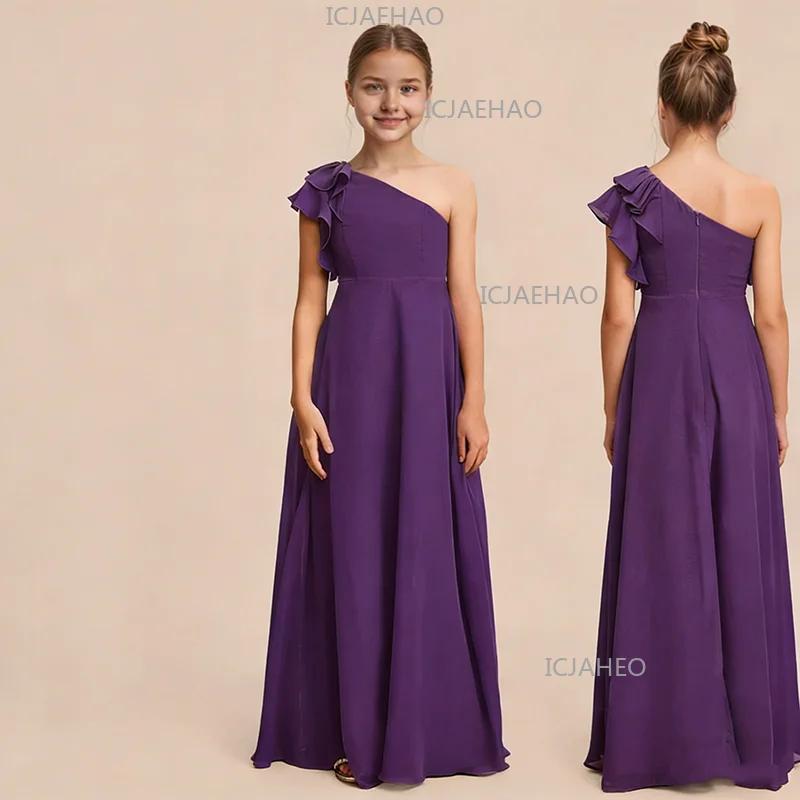 Robe de demoiselle d'honneur élégante pour filles, robe chic asymétrique en mousseline de soie pour