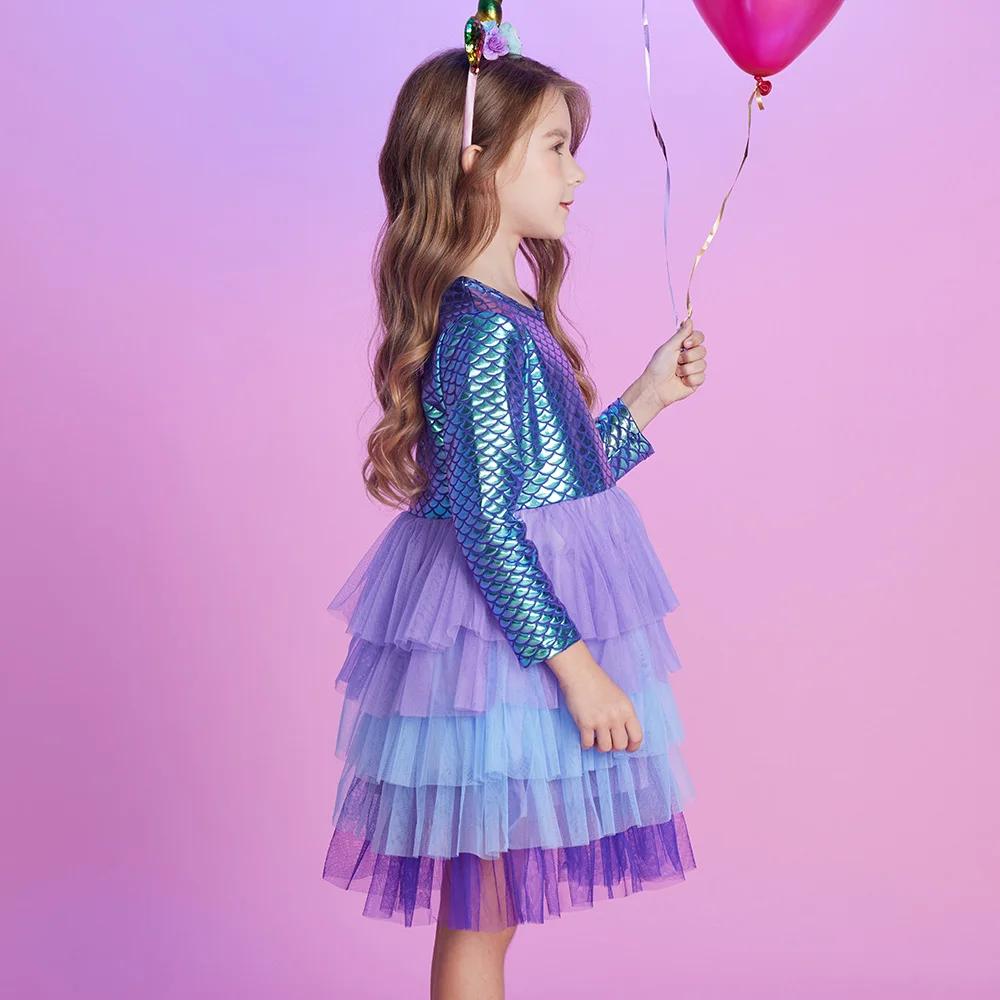 VIKITA filles robe imprimée sirène enfants couches maille Tulle gâteau robe de bal Tutu robes fille