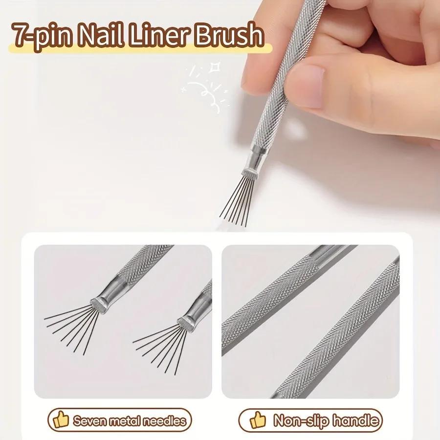 Professionnel 7 broches rayure Nail Art Liner brosse 3D pointe Ultra-mince ligne dessin stylo UV Gel