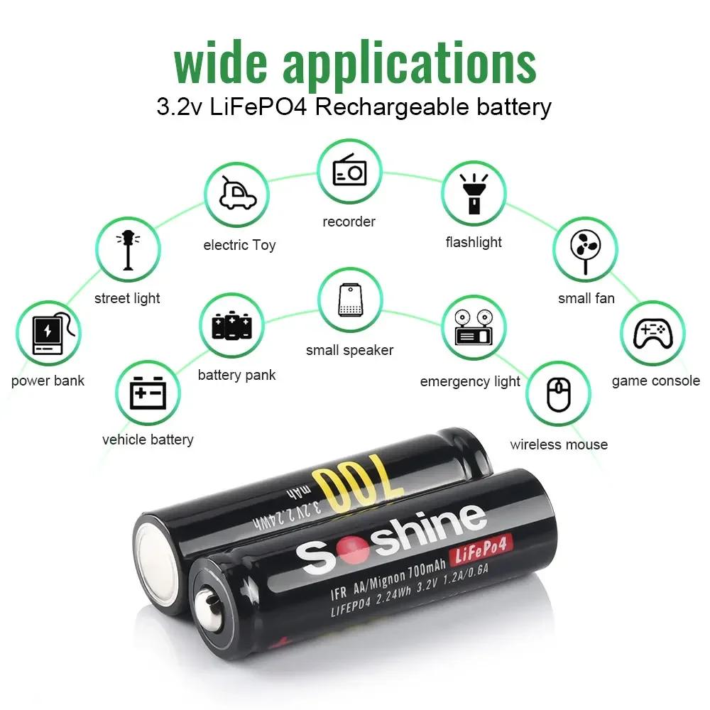 Soshine AA 14500 LiFePO4 batterie 3.2V 700mAh batterie Rechargeable 1000 Cycles temps pour souris sa
