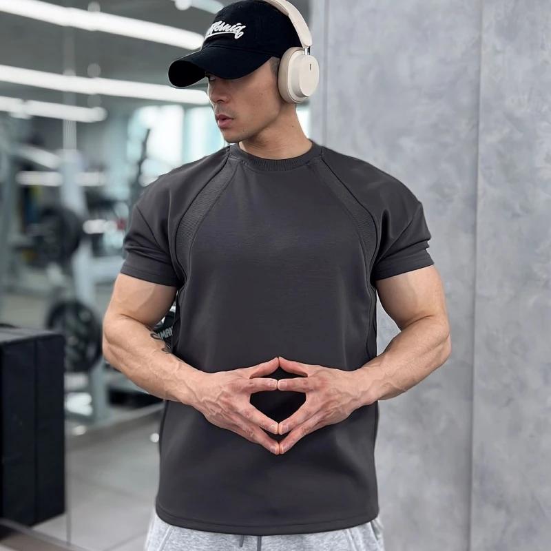 Haute qualité automne hommes à manches longues T-shirt mode sport col rond fitness course maille res