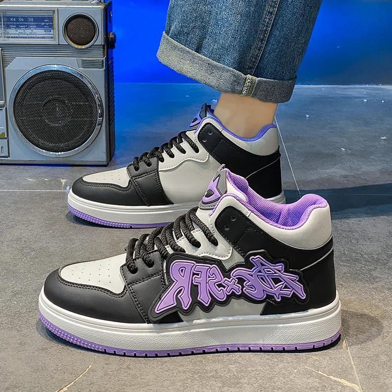 Baskets skateboard montantes homme - Chaussures sport décontractées streetwear violet mode 2025