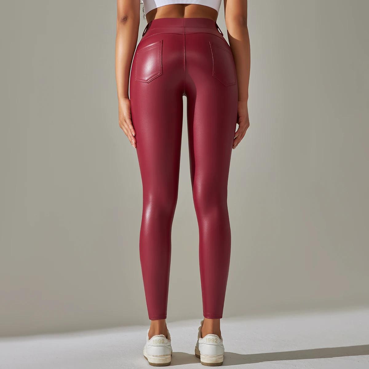 Leggings en cuir PU femmes Sexy Scrunch fesses Leggings filles Faux cuir pantalon taille haute Push