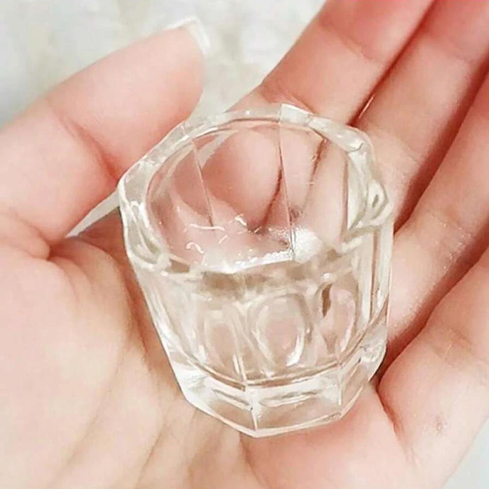 Tasse à ongles en verre de cristal, acrylique transparent, petite poudre octogonale, tasse à ongles
