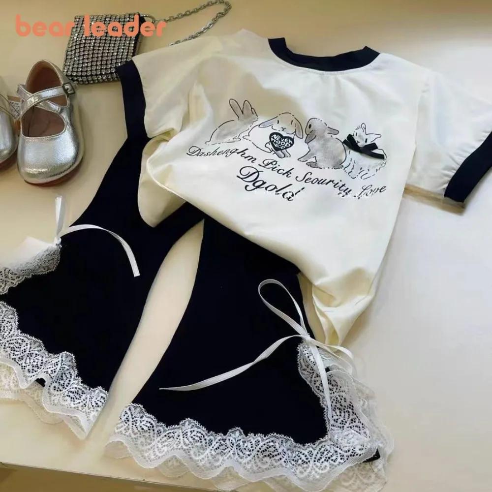 Bear Leader – vêtements de pâques décontractés pour filles, imprimé lapin, manches courtes + nœud en