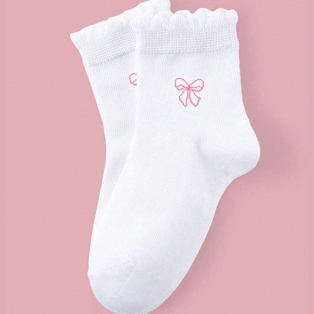 5 paires de chaussettes athlétiques à volants pour filles/enfants, conception d'arc Adorable, chauss