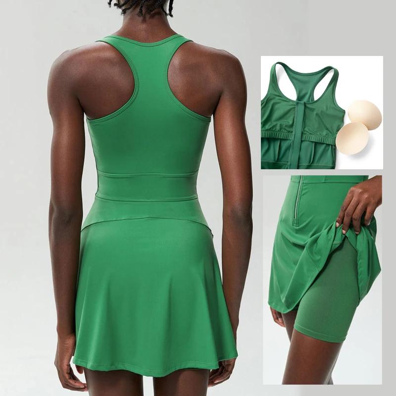 Robe de Tennis une pièce pour femmes, couleur unie, jupe de course en plein air, combinaison respira