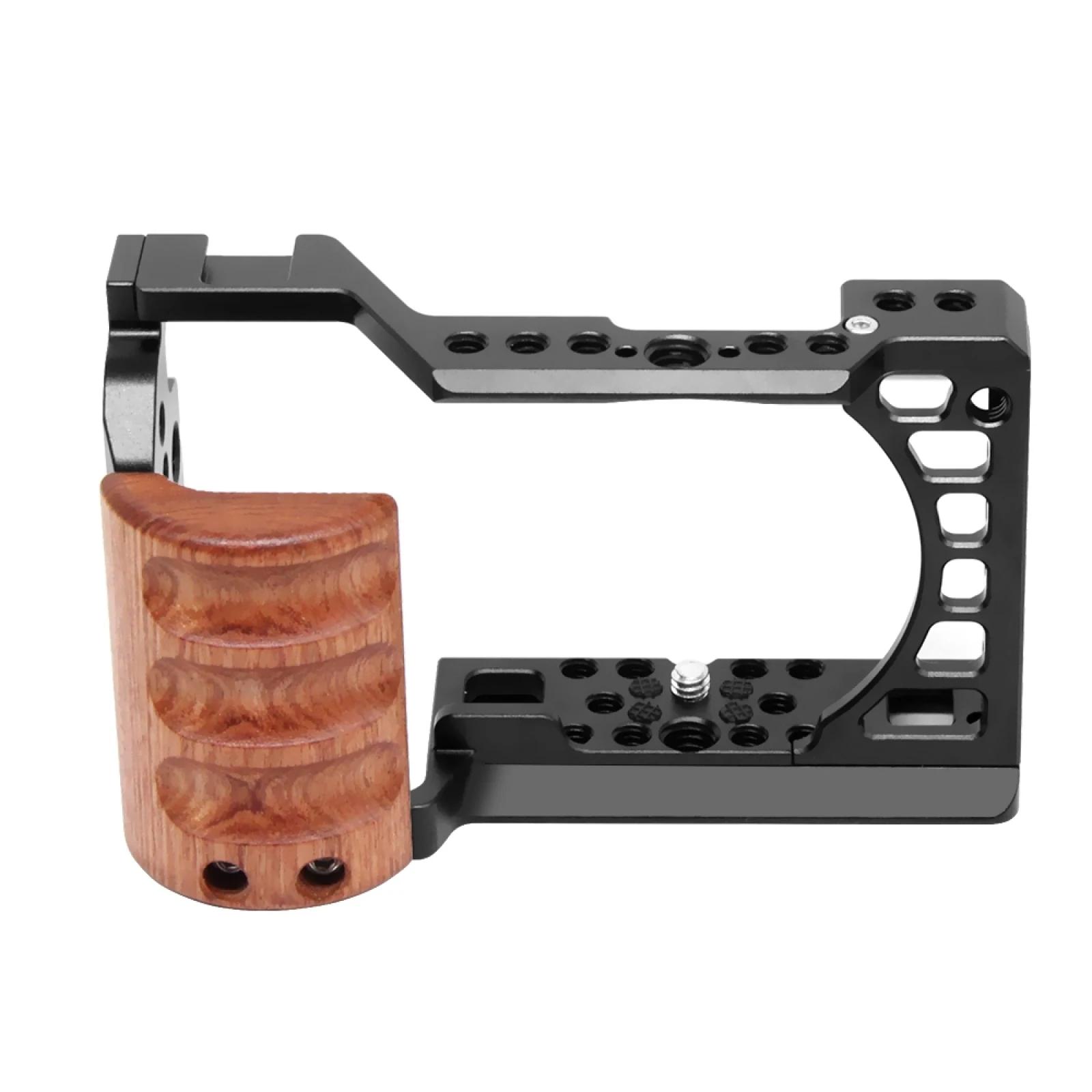 Pour Sony A6400 / A6300 / A6100 / A6000 PULUZ poignée en bois Cage de caméra en métal plate-forme st