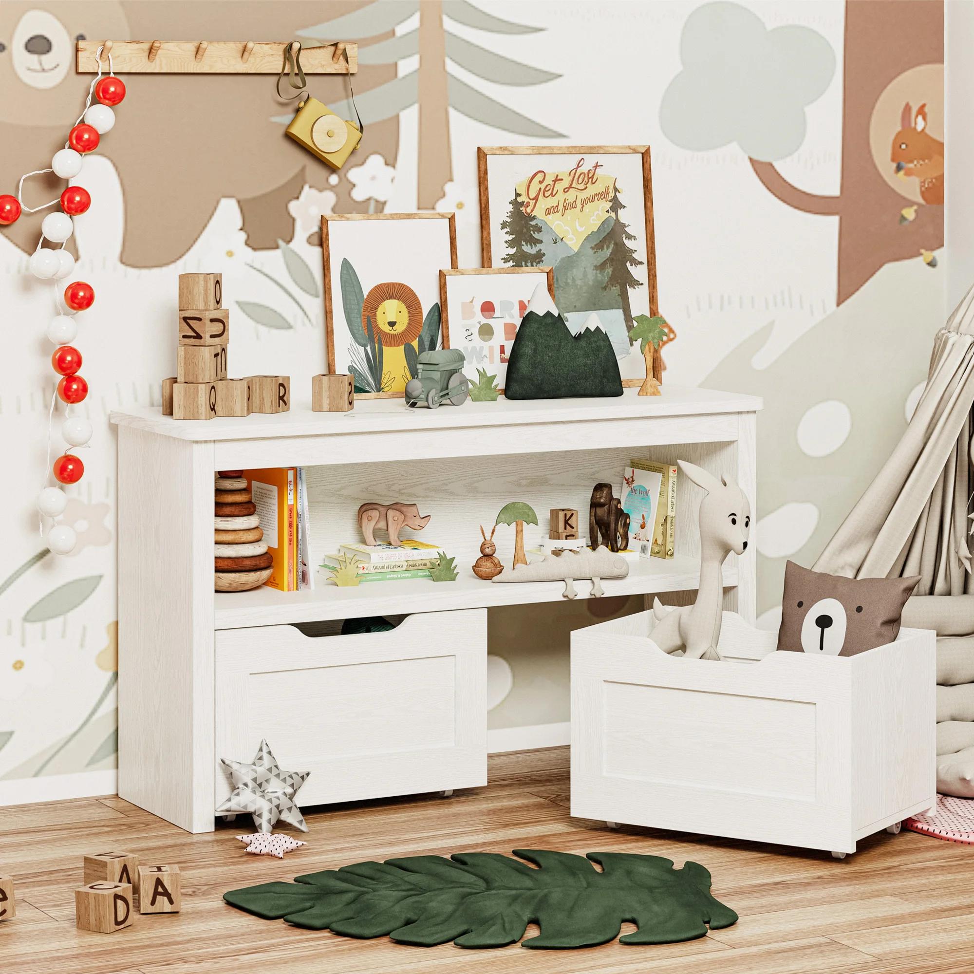 IlearCK-Rangement de jouets pour garçons et filles, avec égouts de proximité, roues et étagère ouver