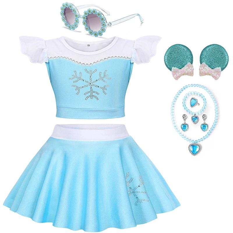 Été enfants filles deux pièces Elsa plage Bikini maillot de bain 2025 enfants raiponce Jasmine maill