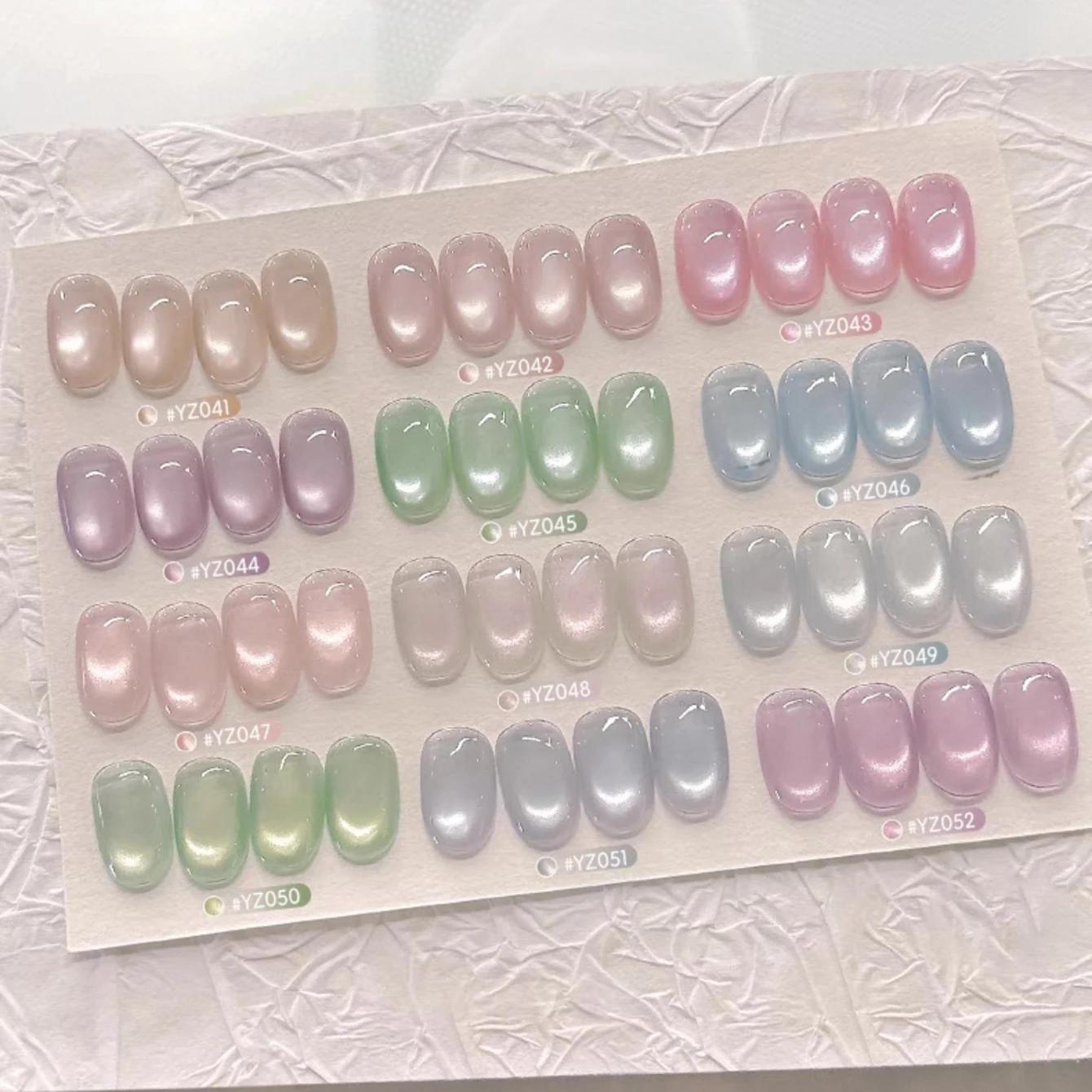 1/12PCS 12ML 2026 Vernis à ongles gel œil de chat aux fruits - Perles de verre bleues/violettes/vert