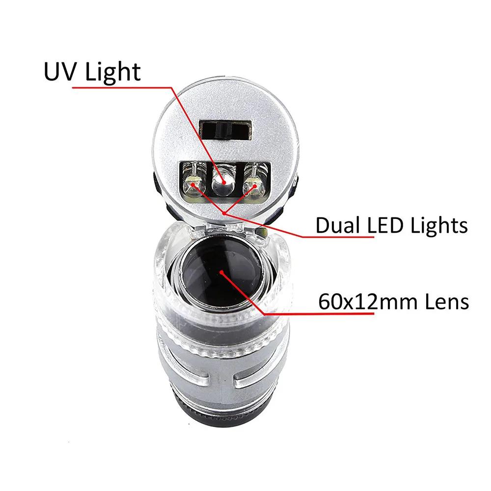 60X Mini Microscope bijoutier Loupe lentille éclairée Loupe 3 LED avec Loupe à lentille de lumière U