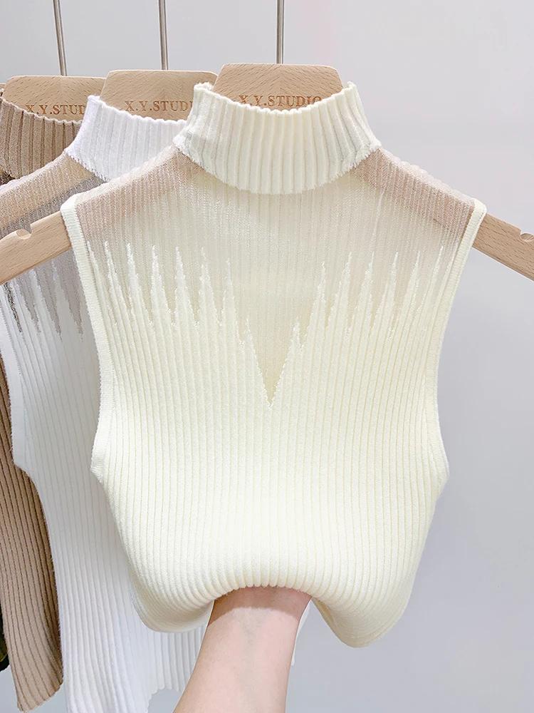 Haut tricoté en maille pour femmes, débardeur Y2K, gilet demi-cou, pull sans manches, Chic, découpé,