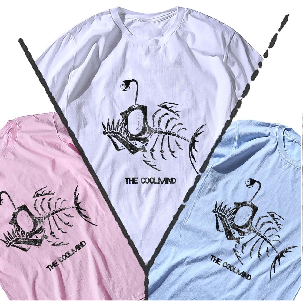 Bonefish crâne poisson de mer profonde squelette drôle pêcheur hommes T-Shirt coton col rond manches