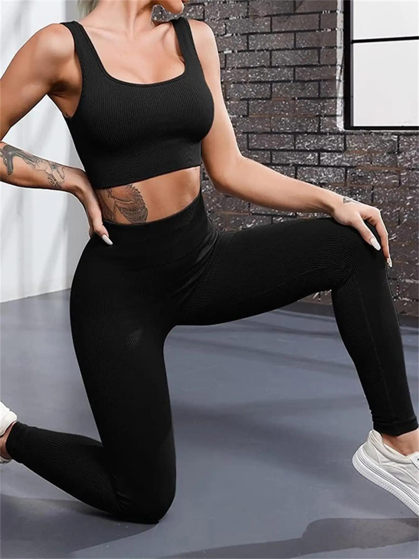 Pantalons de Yoga côtelés pour femmes, Leggings de Sport taille haute, sans couture, Fitness, contrô