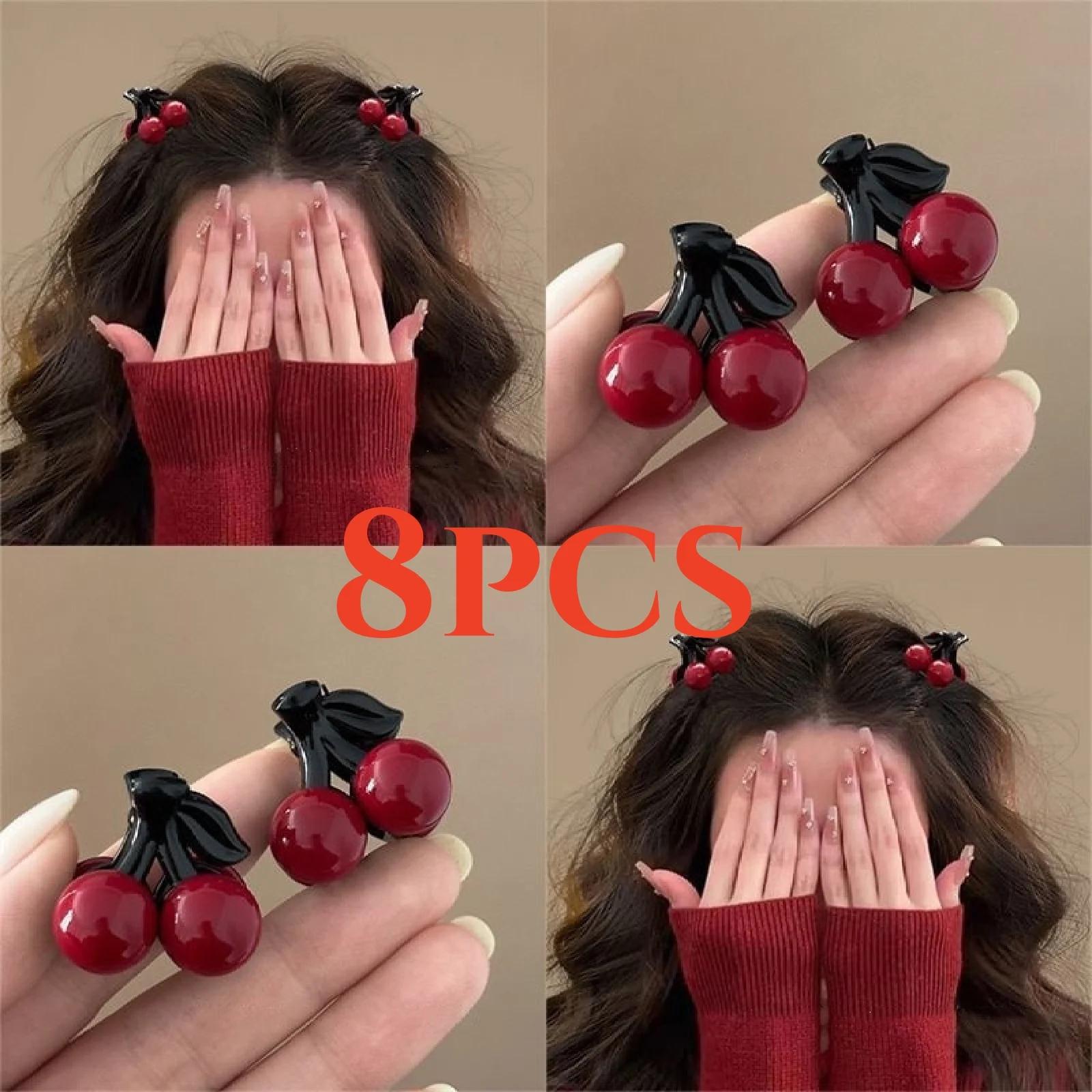 4-8 pièces de cerise de perles rouges, petites pinces à cheveux, douces, filles, cheveux cassés, Min