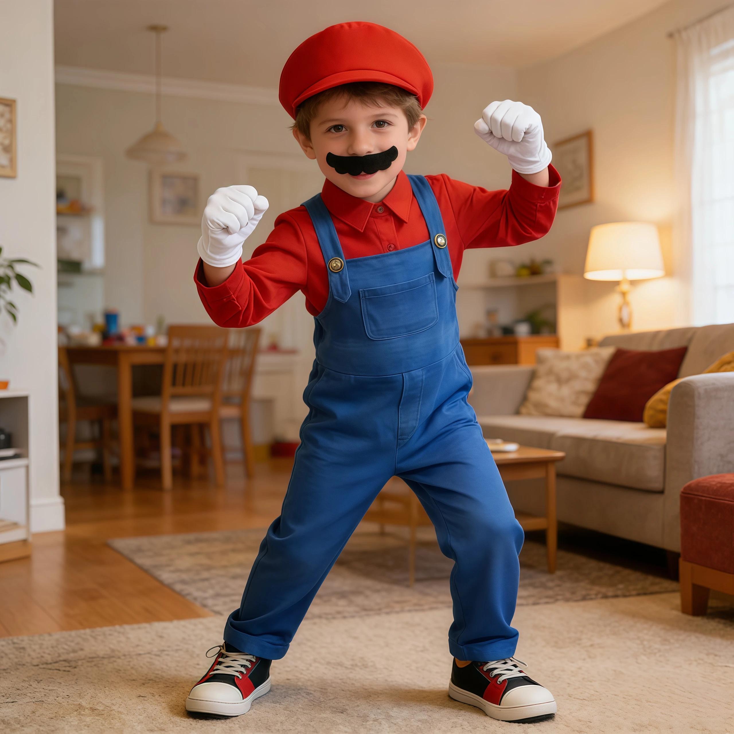 Costume de cosplay Luigi Bros Game Anime pour garçons, chemise et salopette avec accessoires pour en