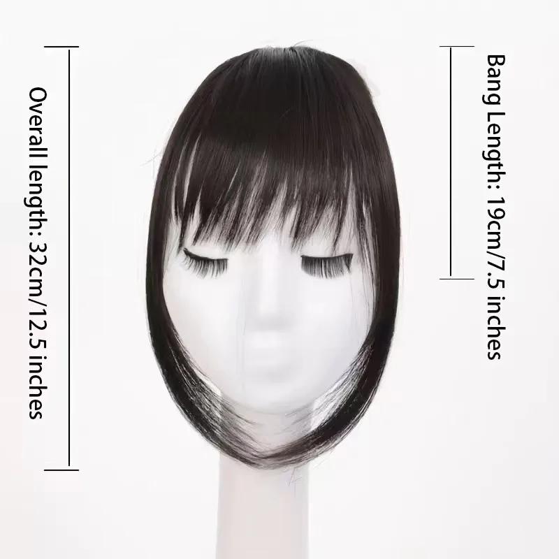 Frange synthétique à clipser, coupe effilée avec pattes de cheveux, brun foncé, aspect naturel pour