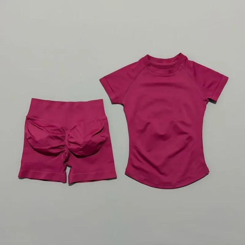 Ensemble de sport 2 pièces pour femme, haut de yoga à manches courtes en tricot sans couture, ensemb