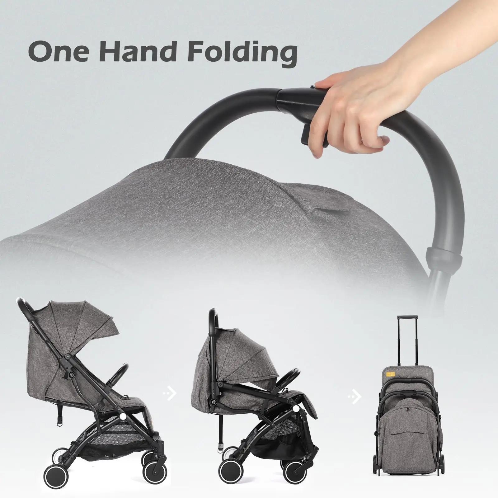 Poussette bébé, poussette compacte pliable d'une seule main avec housse de pluie et moustiquaire, po