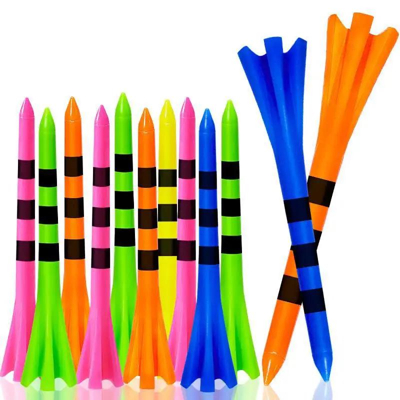 Tees de golf en plastique à rayures, 5 griffes, couleurs aléatoires, accessoires de sport, 50 pièces