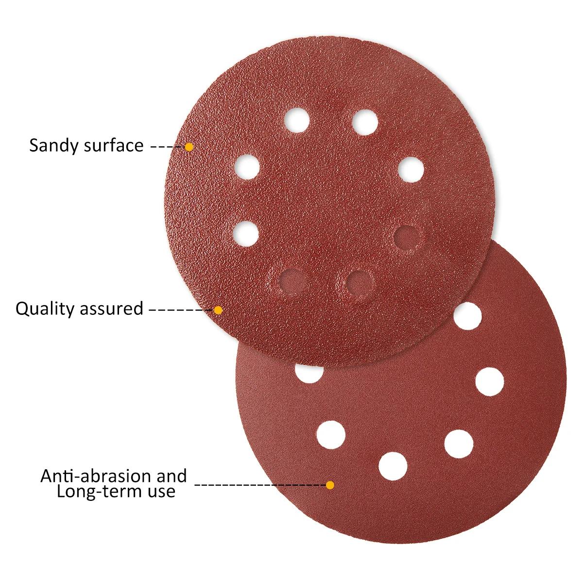 100 pièces 125mm disques abrasifs 8 trous crochet boucle papier de verre 80 grain-3000 grain papier