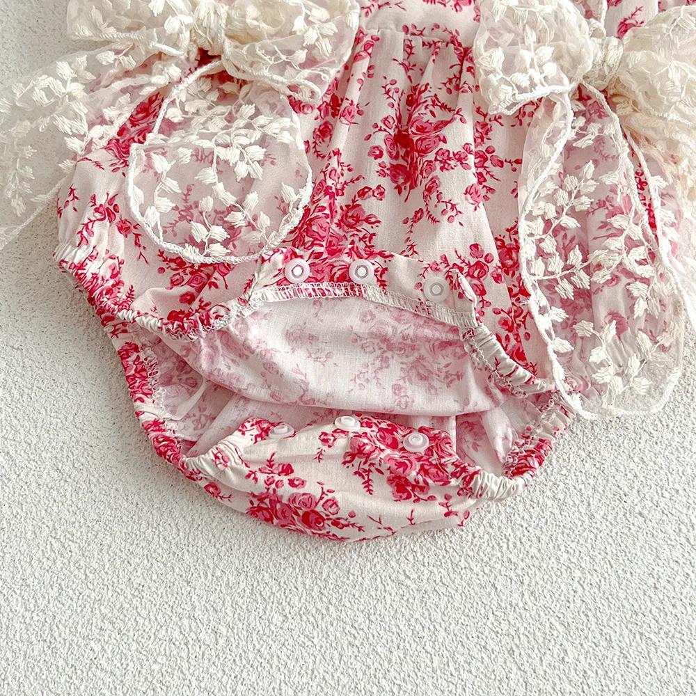 2025 été nouveau dans infantile princesse Style combinaisons nouveau-né enfants arc dentelle fleur v