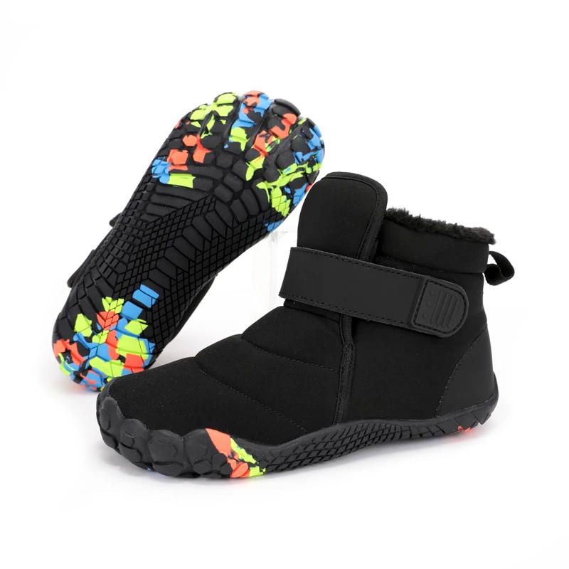 Chaussures de neige pieds nus à bout large pour enfants, bottes d'hiver chaudes en peluche pour garç