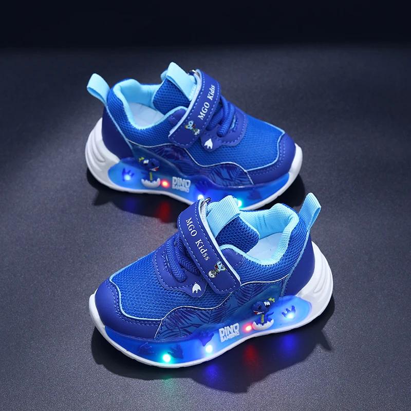 Mgo Kidss Printemps et Automne Chaussures lumineuses pour enfants Chaussures pour garçons dinosaures