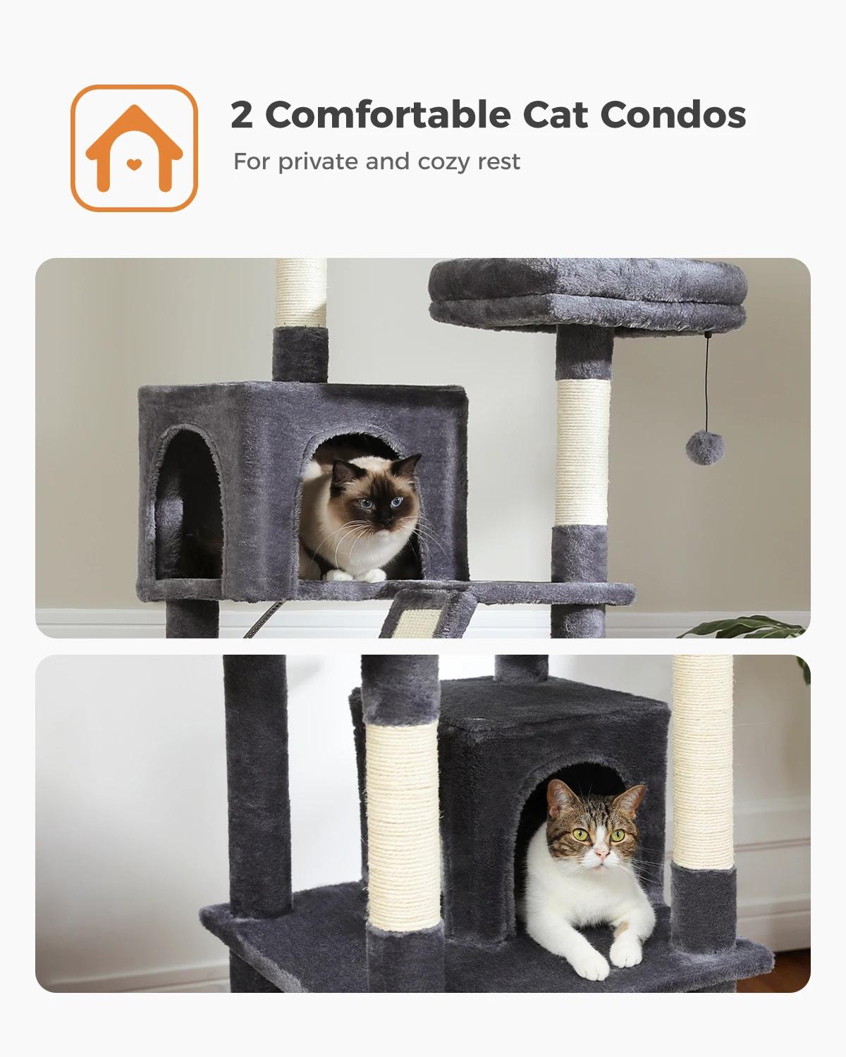 Grand Arbre à Chat d'Nikde 71 Pouces, Tour à Plusieurs Niveaux avec 2 Perchoirs, 2 Condos, Hamac et