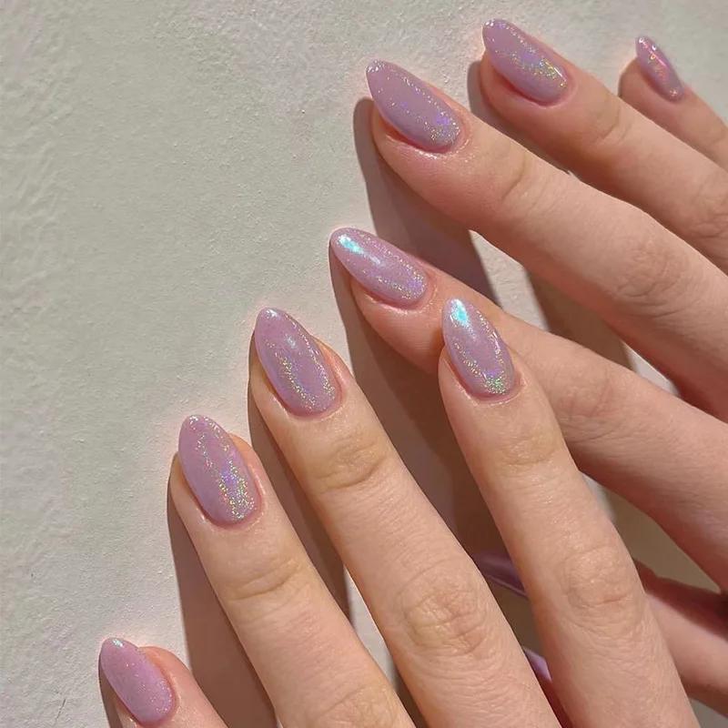 Faux ongles simples rouge vin avec colle, mi-longs, à pression en amande, à tête ronde, ovale, couve