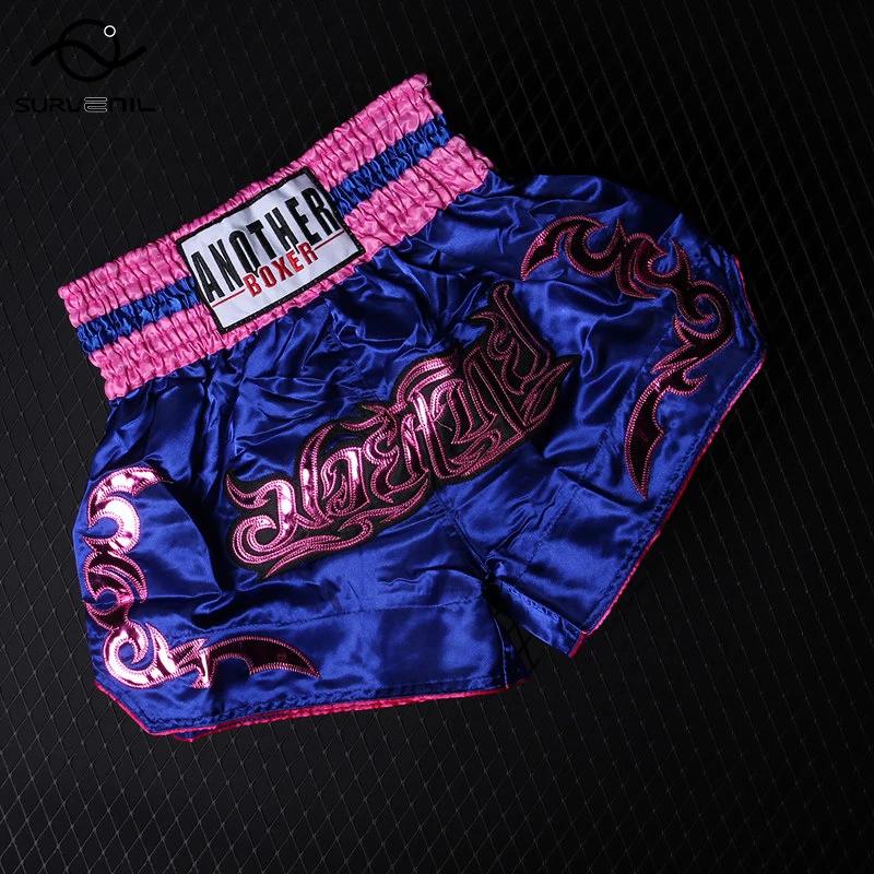 Muay Thai pantalon broderie short de boxe femmes hommes Satin combat Kickboxing maillot d'entraîneme