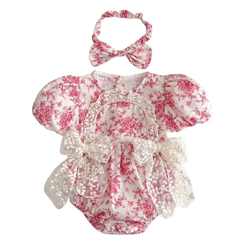 2025 été nouveau dans infantile princesse Style combinaisons nouveau-né enfants arc dentelle fleur v