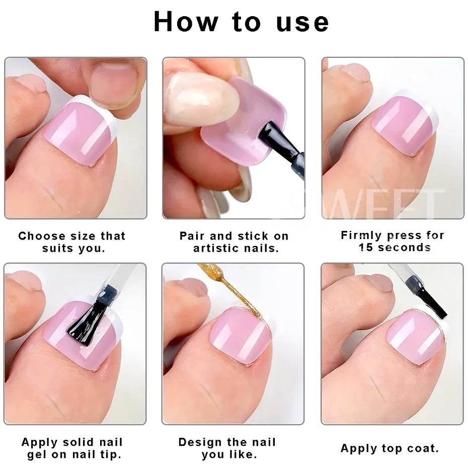 160 pièces faux ongles des orteils rose français court carré couverture complète naturel artificiel