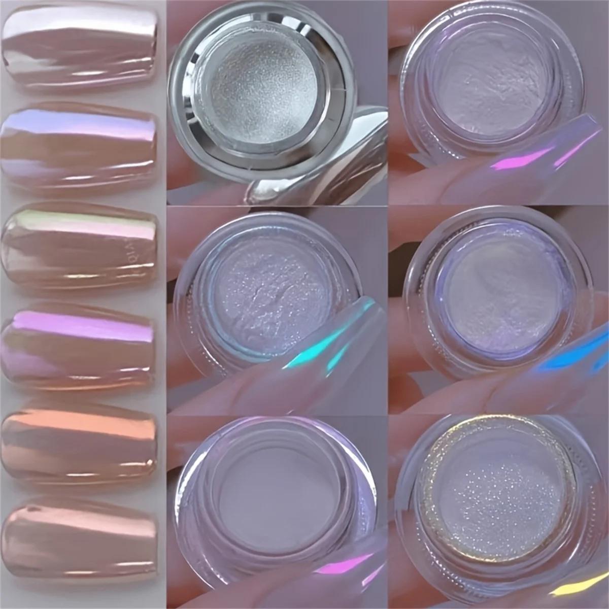 Poudre miroir magique pour ongles, 1/6 pièces, poudre de clair de lune, Texture métallique, aurore s