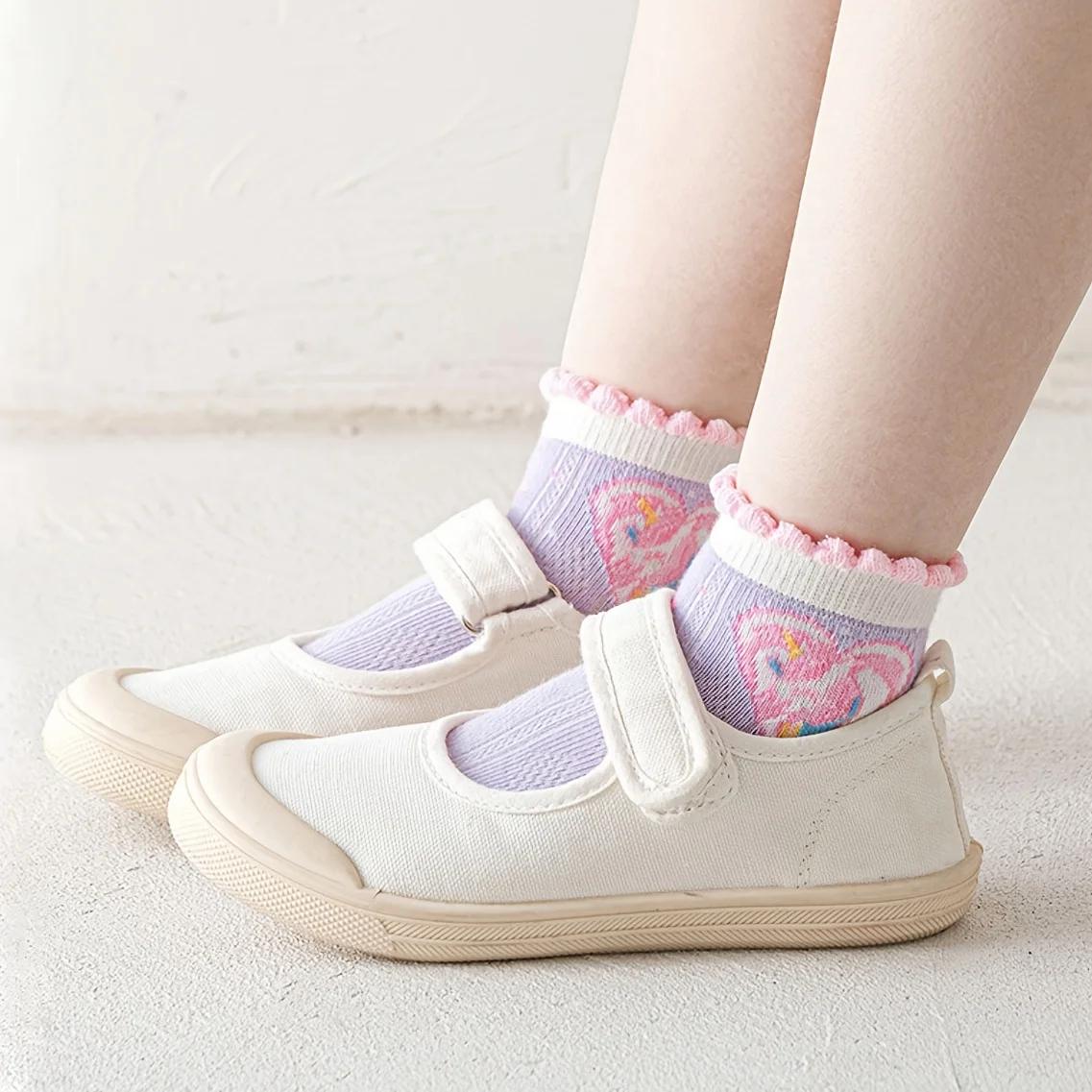 5 chaussettes pour filles à double maille, design licorne avec colle, tube court antidérapant, pour