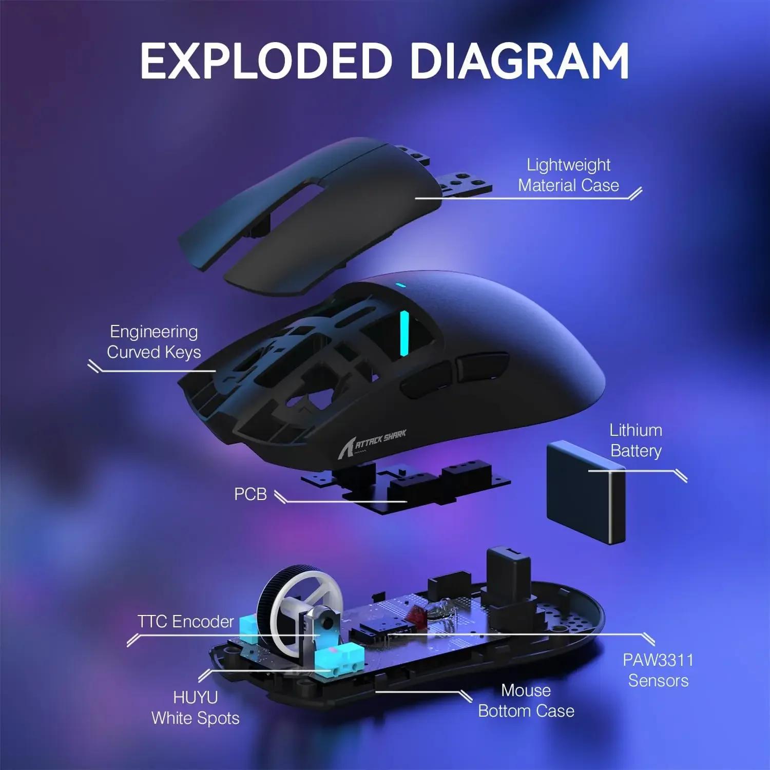ATTACK SHARK X11 souris de jeu sans fil légère à trois modes avec station de charge RGB capteur opti