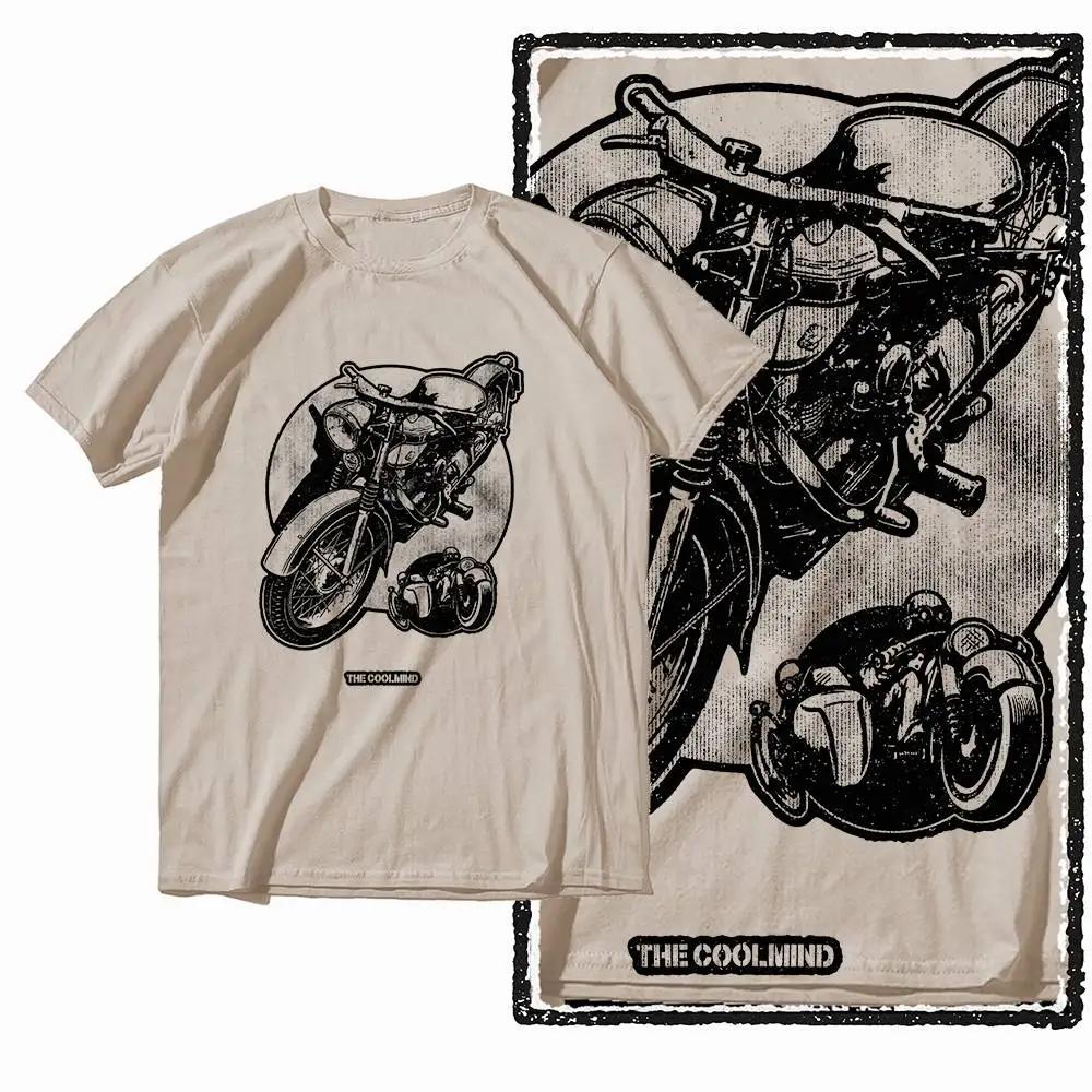 G72 T-shirt graphique moto col rond homme en coton beige | T-shirt Cool pour hommes, Streetwear,