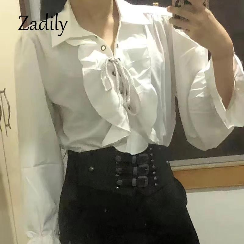 Chemisier gothique victorien pour femme ouji, chemise à volants et lacets, manches longues, style vi
