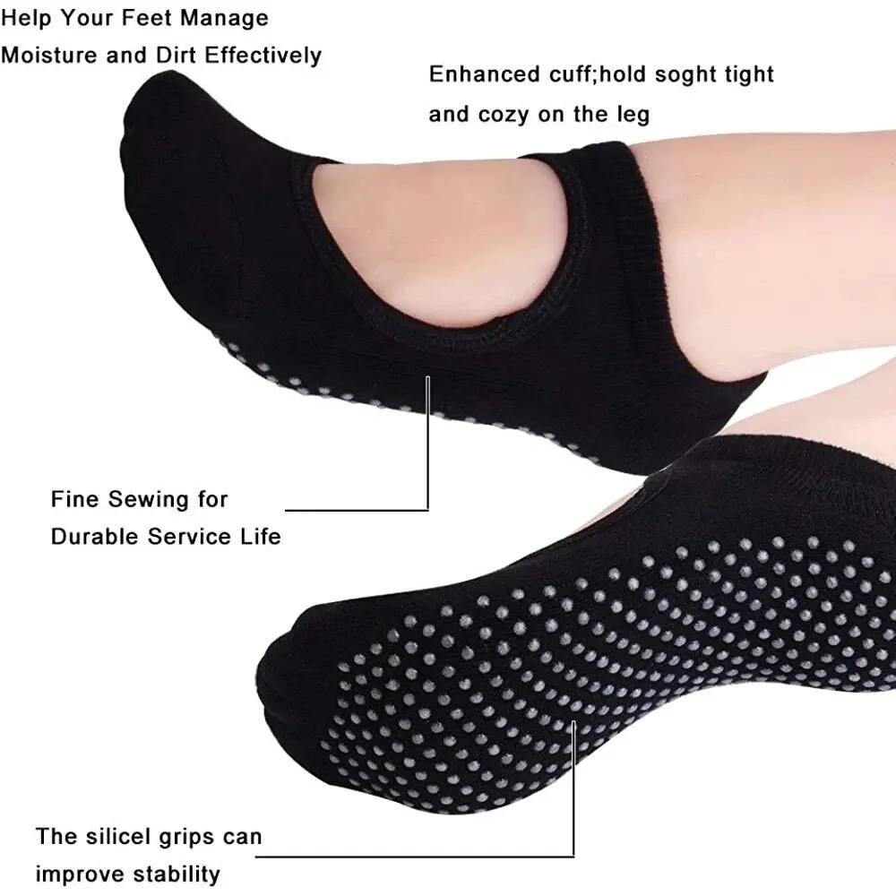 Chaussettes yoga femme antidérapantes respirantes dos nu pilates ballet fitness salle sport