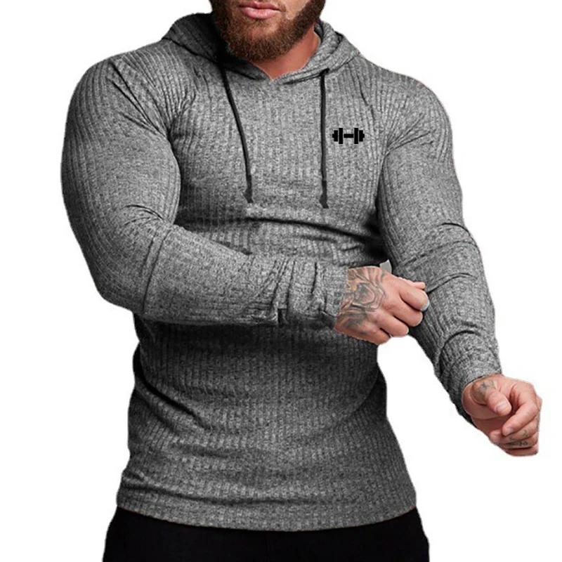 T-shirt à capuche homme sport mince côtelé : running, fitness, gym - confort et style classique