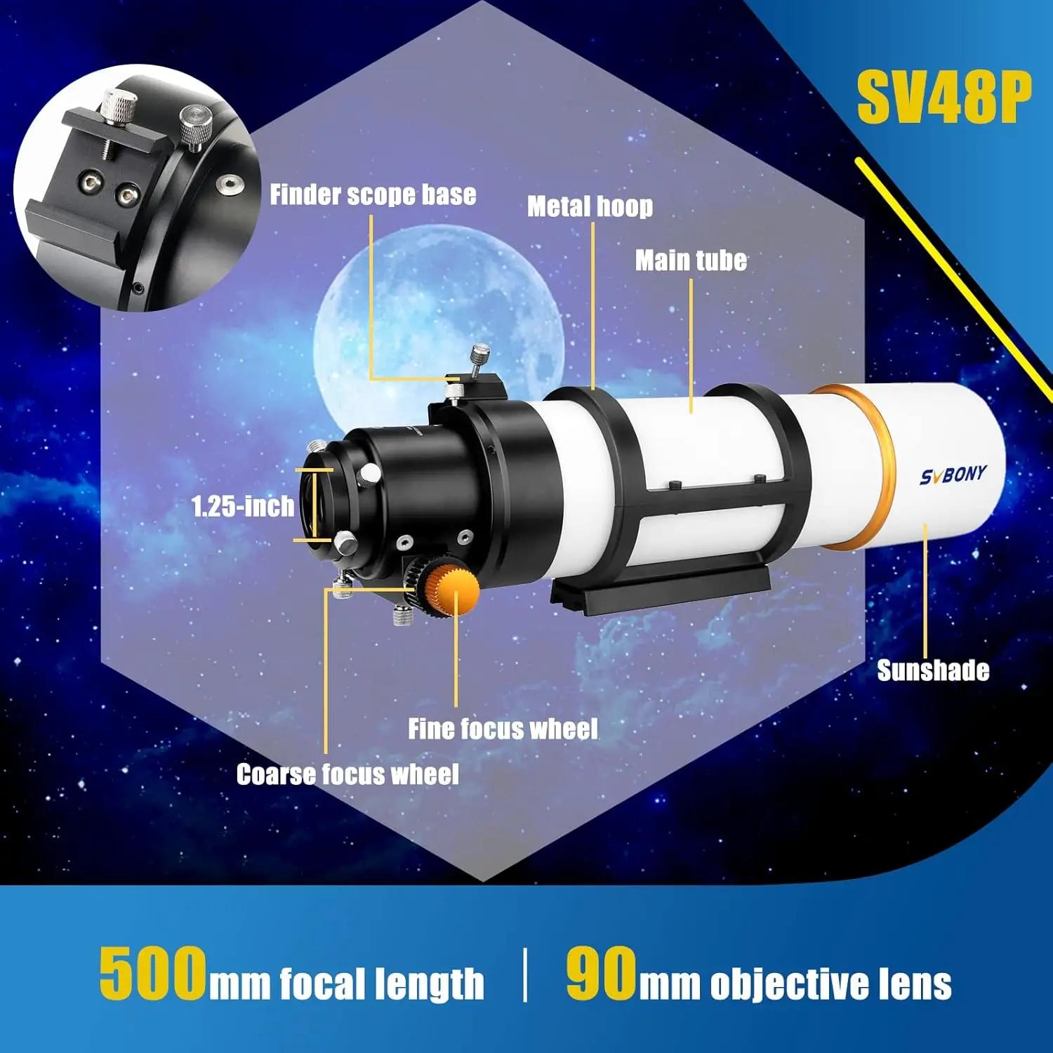 Télescope Svbony SV48P 90/102 mm - Réfracteur double vitesse pour l'astrophotographie du ciel profond