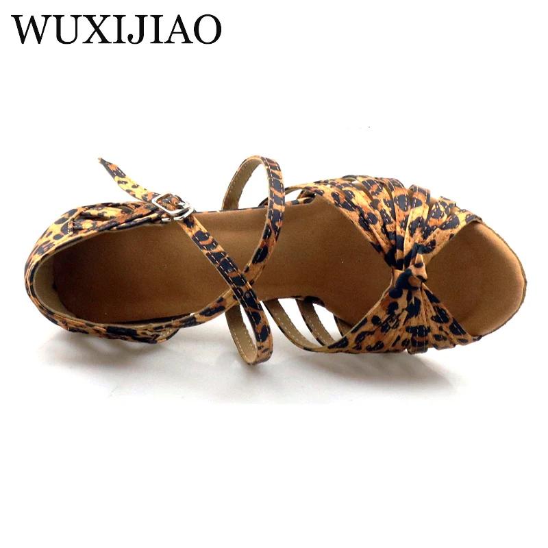 WUXIJIAO classique nouage chaussures de danse latine anglais léopard Satin chaussures de danse Sasha