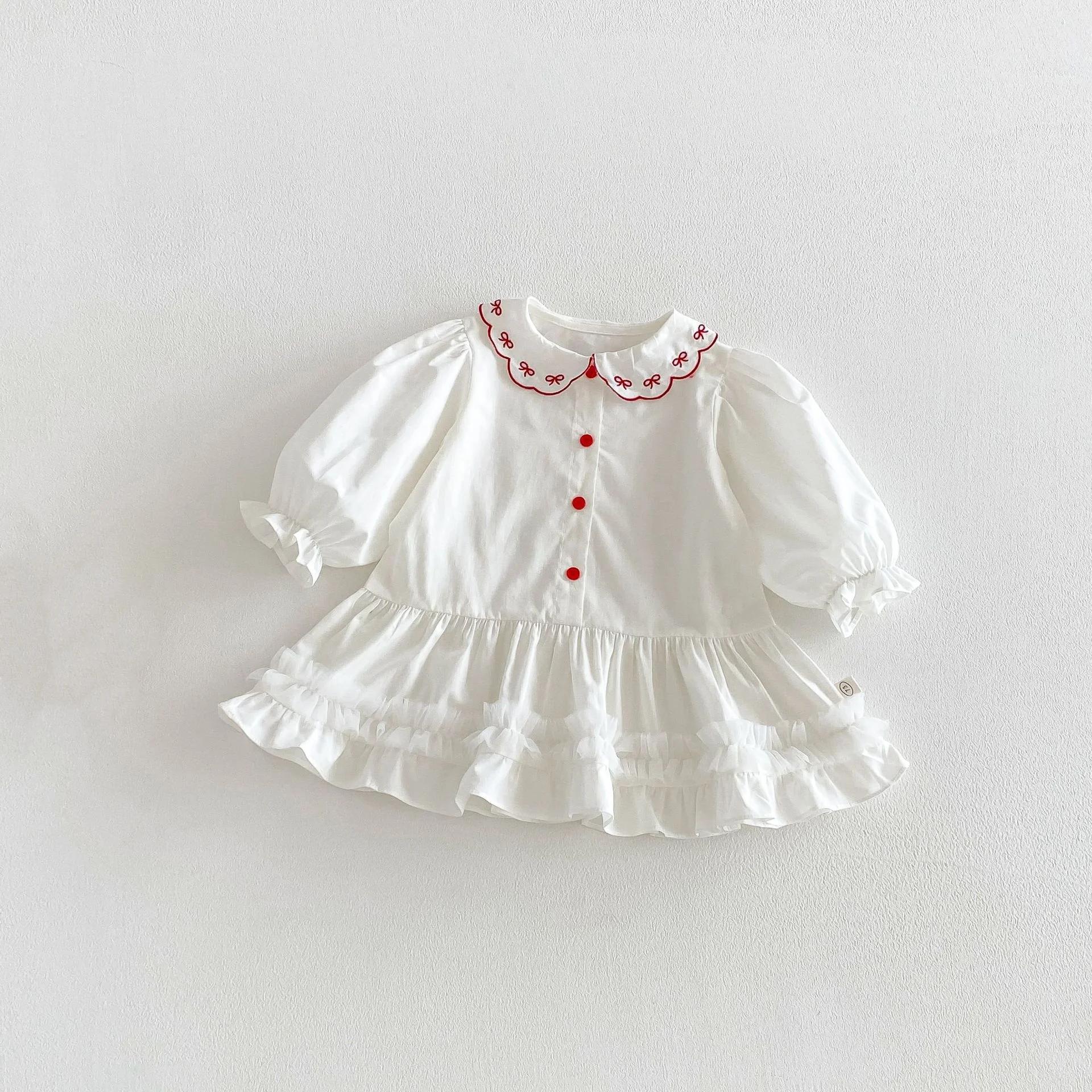 Robe Courte Printemps 2026 pour Bébés Filles 0-5T, Style Coréen, Col Peter Pan Brodé, Robe Princesse